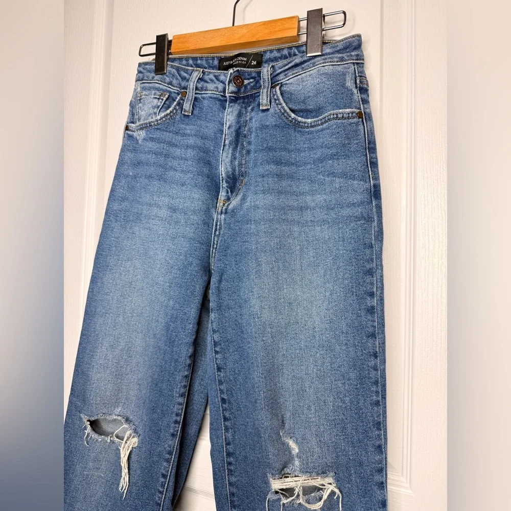 Just Black Straight Leg Blue Jeans with Distressed Knees, 26 - Picture 3 of 11